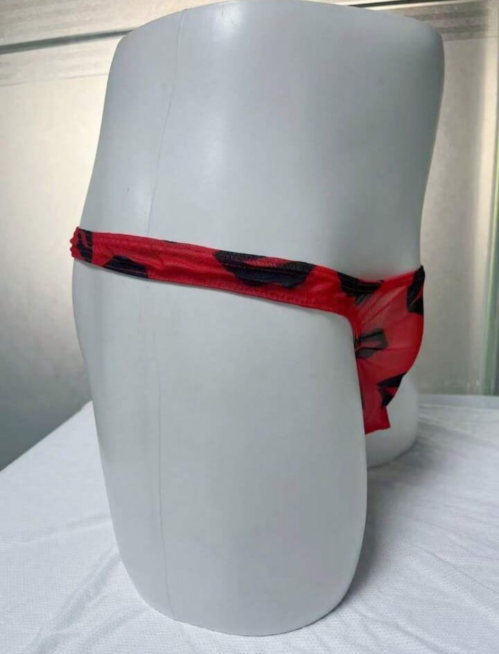 Men's Mesh Red Lip Print Semi-Transparent Underwear